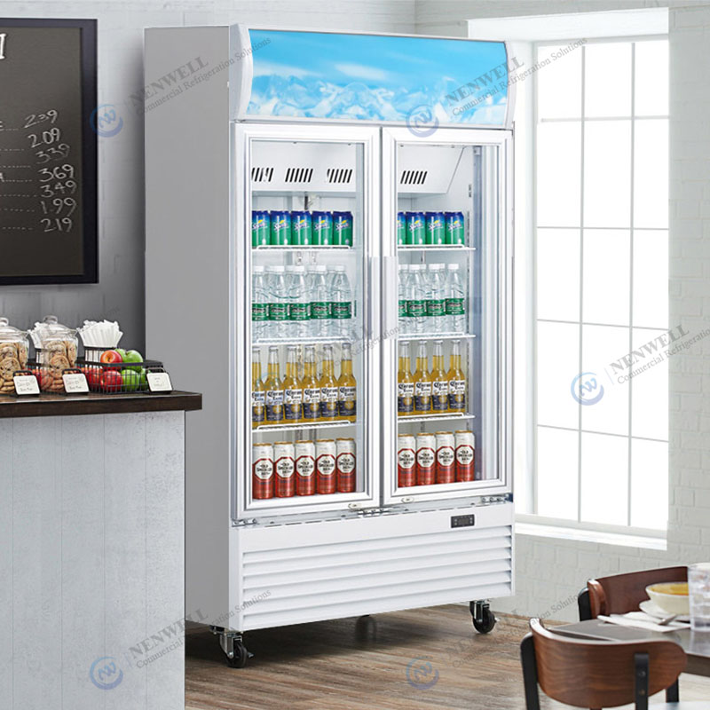 Upright Beverage Cooler Double Glass Door Display Fridge