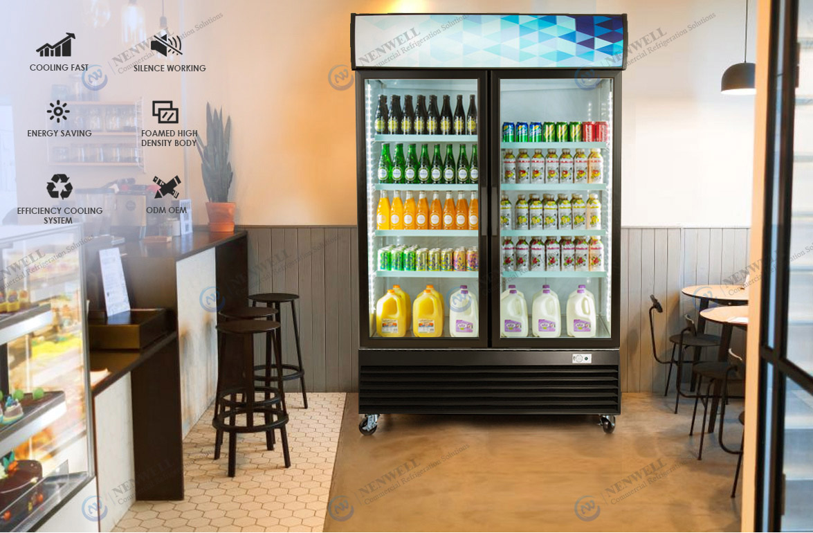 NW-LG420-620-820 Commercial Upright Double Swing Glass Door Display Fridge Price For Sale | manufacturers & factories