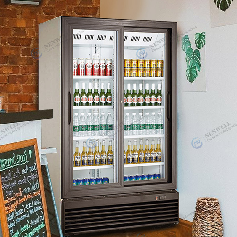 Vertical Double Sliding Glass Door Beer Display Fridges With Fan Cooling System