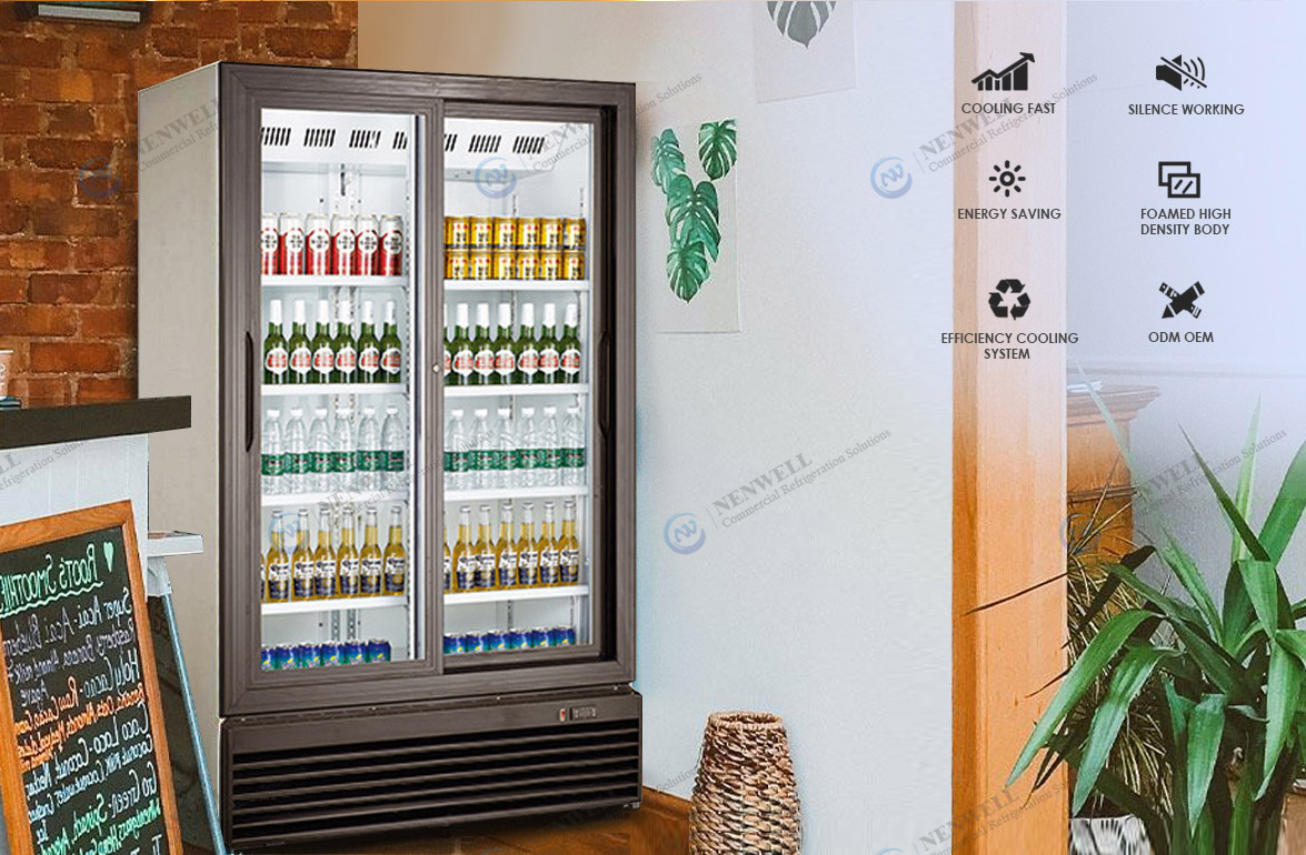 NW-LG800PFS-1000PFS Vertical Double Sliding Glass Door Beer Display Fridges With Fan Cooling System Price For Sale | manufacturers & factories