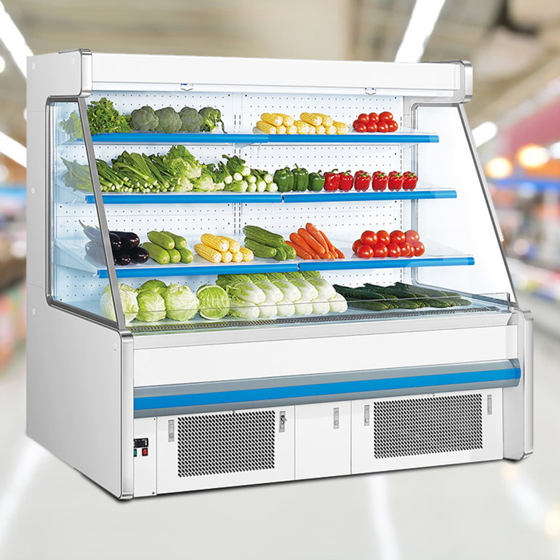 Grocery Store Plug-In Multideck Open Air Curtain Display Fridge For Vegetable And Fruit