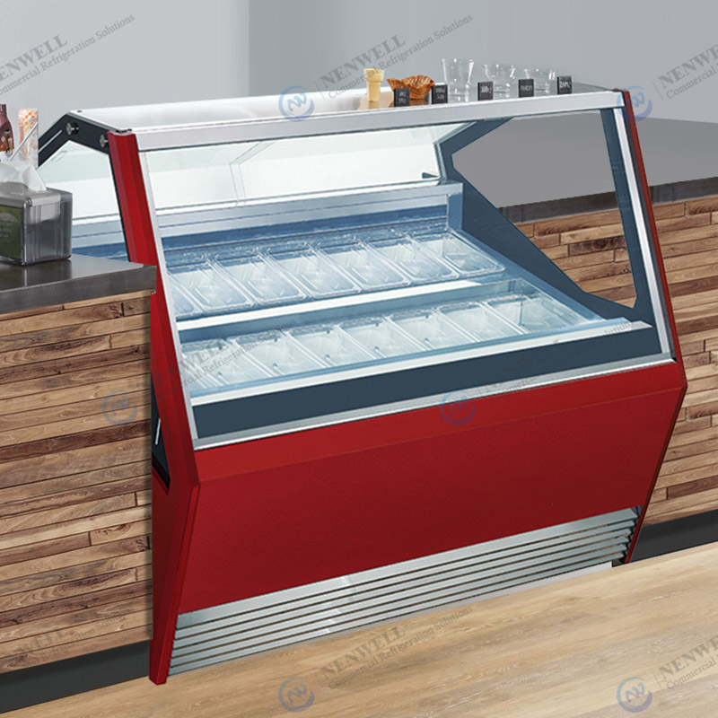 Dyqan akulloresh komerciale Kabinete ngrirëse me vitrinë me zhytje me xhel