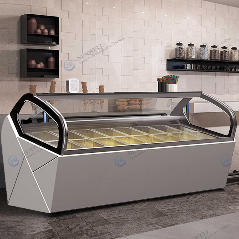 Commercial Ice Cream Shop Glass Door And Top Gelato Storage Display Freezer Fridge