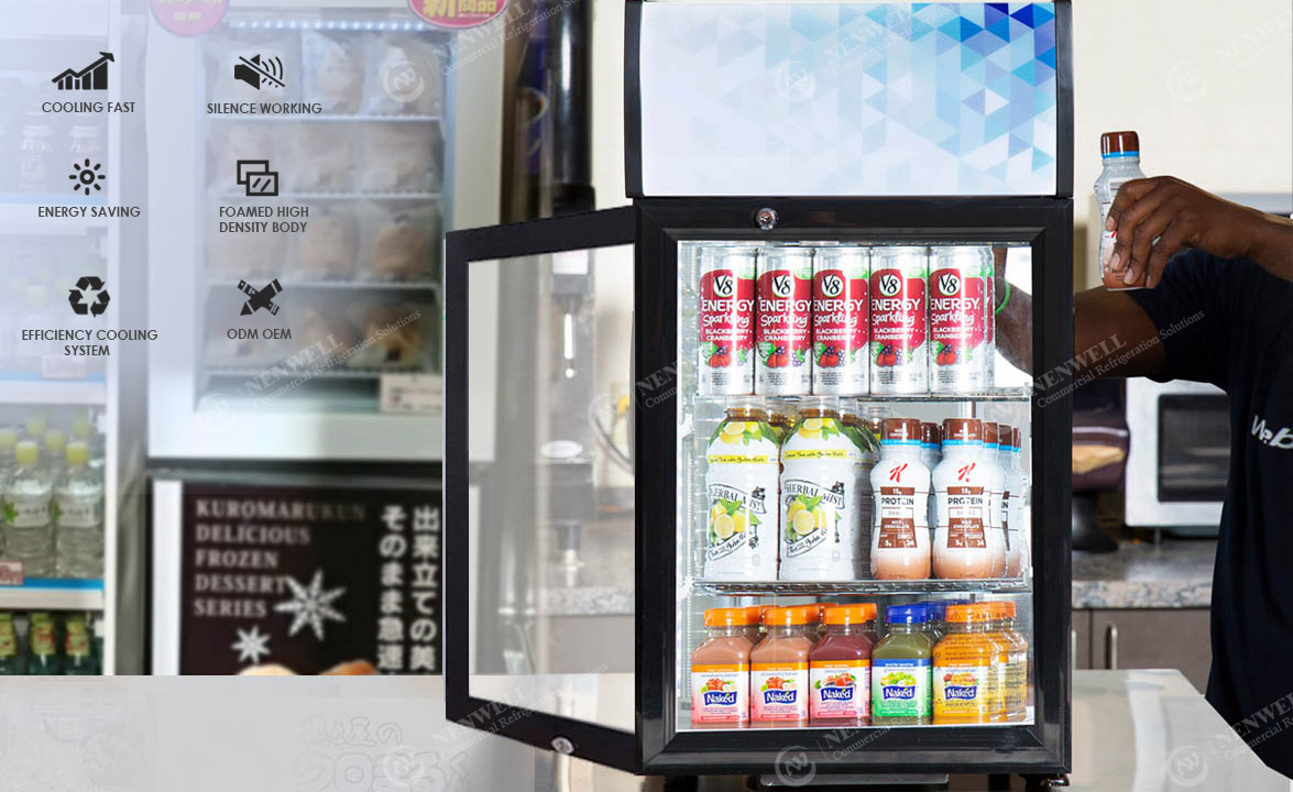 NW-SC35B Commercial Small Front And Rear Glass Door Countertop Refrigerated Display Chiller Case Price For Sale | manufacturers & factories
