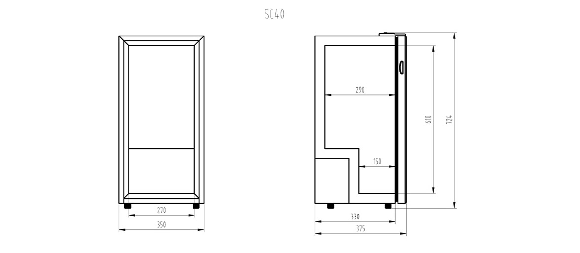 Dimensions | NW-SC40  Countertop Glass Door Refrigerator
