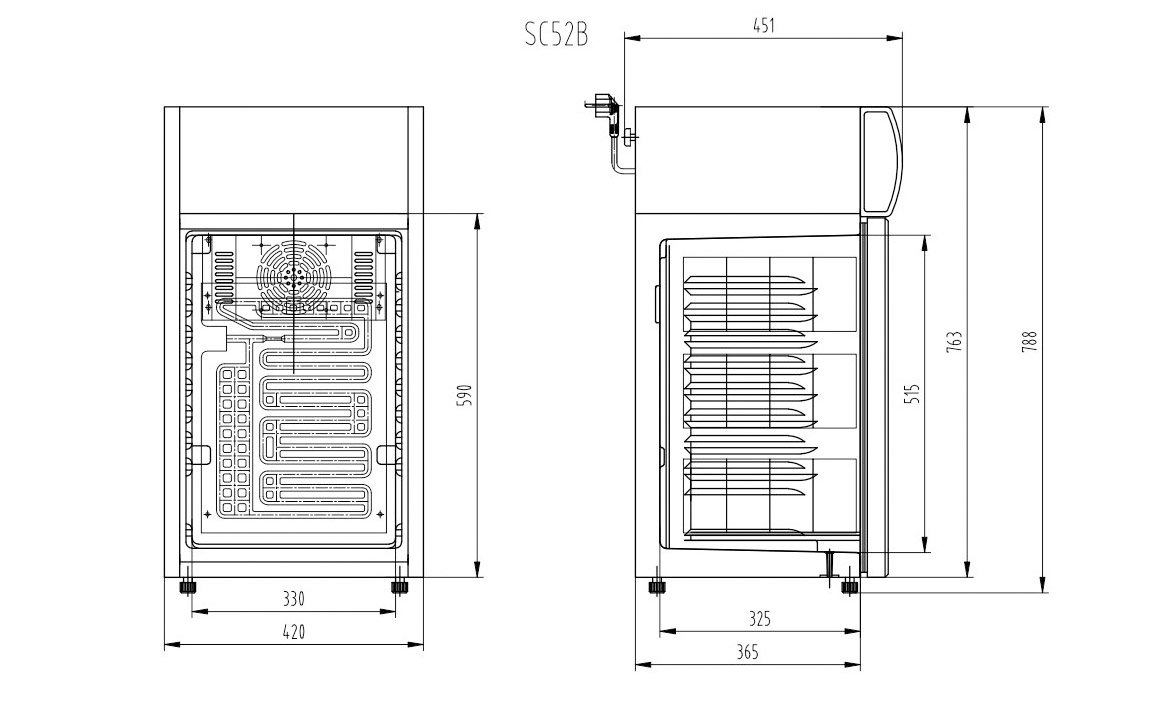 Dimensions | NW-SC52B counter top refrigeration