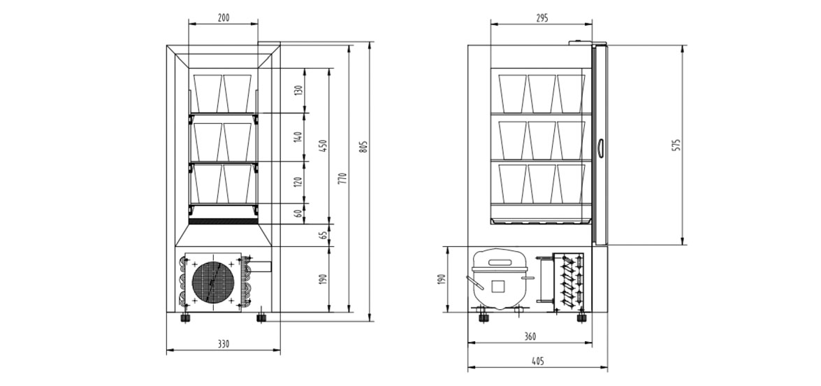 Dimensions | NW-SD21B counter top ice cream freezer