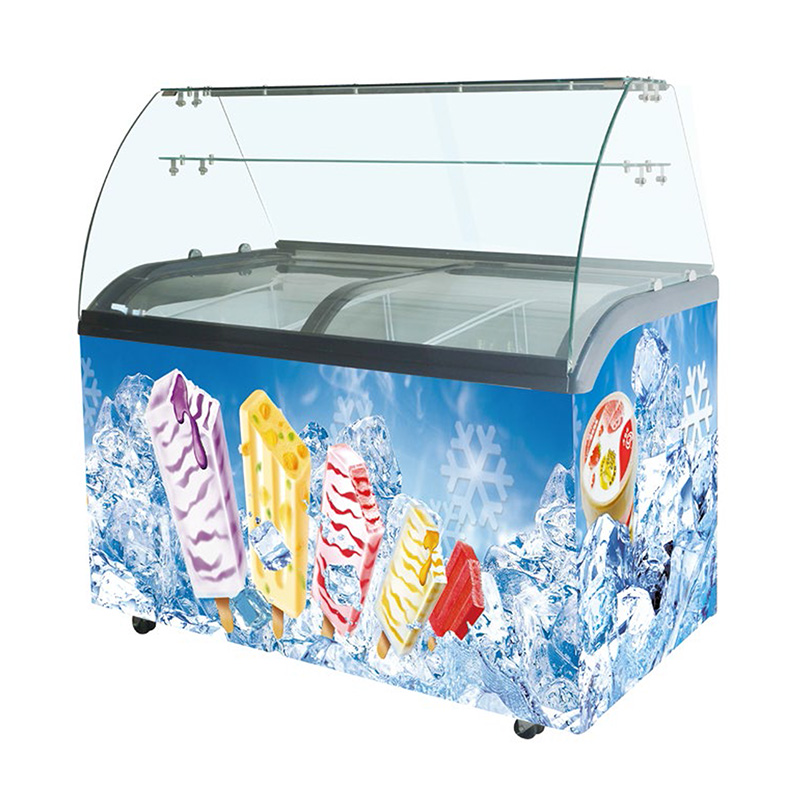 Commercial Curved Top Sliding Glass Door Ice Cream Chest Display Freezer