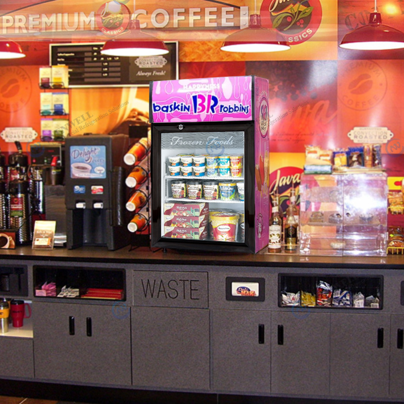 Bazirganî Mini Xwarina cemidî Over Counter Top Display Freezers