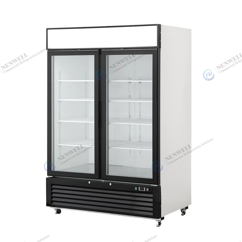 Commercial Upright Double Glass Door Freezer With Digital Temperature Display