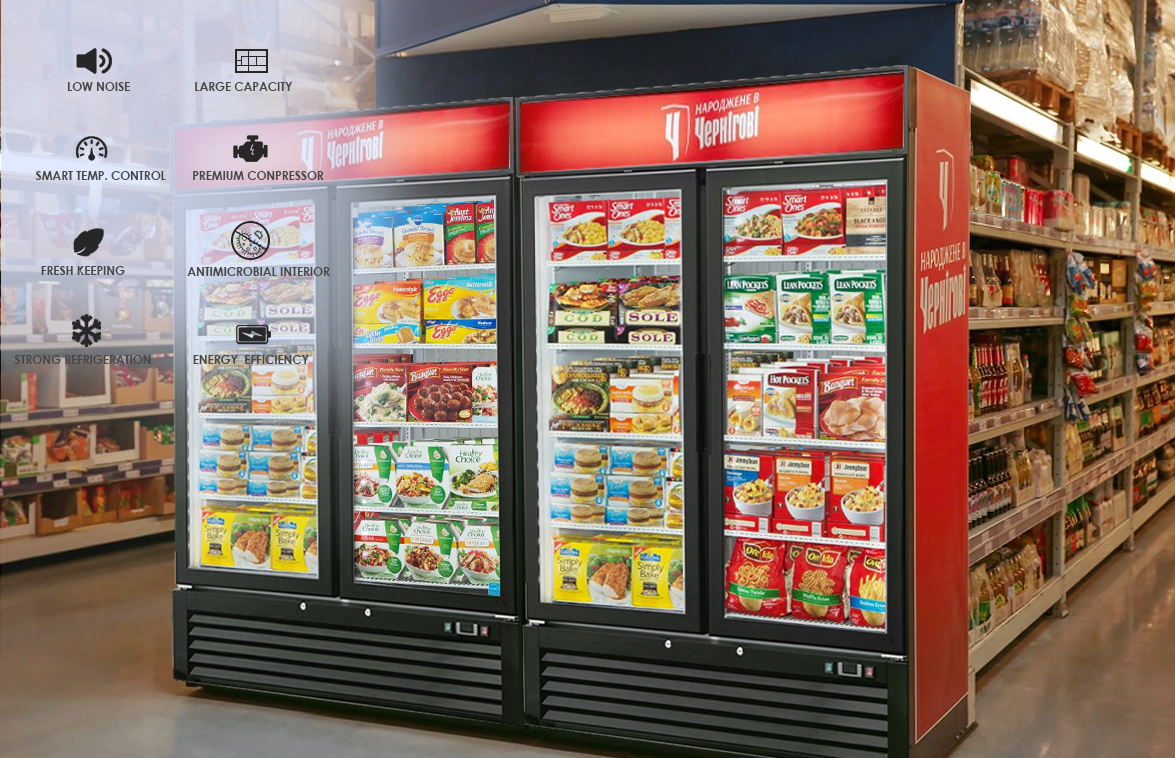 NW-UF1320 Commercial Upright Double Glass Door Freezer With Digital Temperature Display For Restaurants And Other Catering Applications
