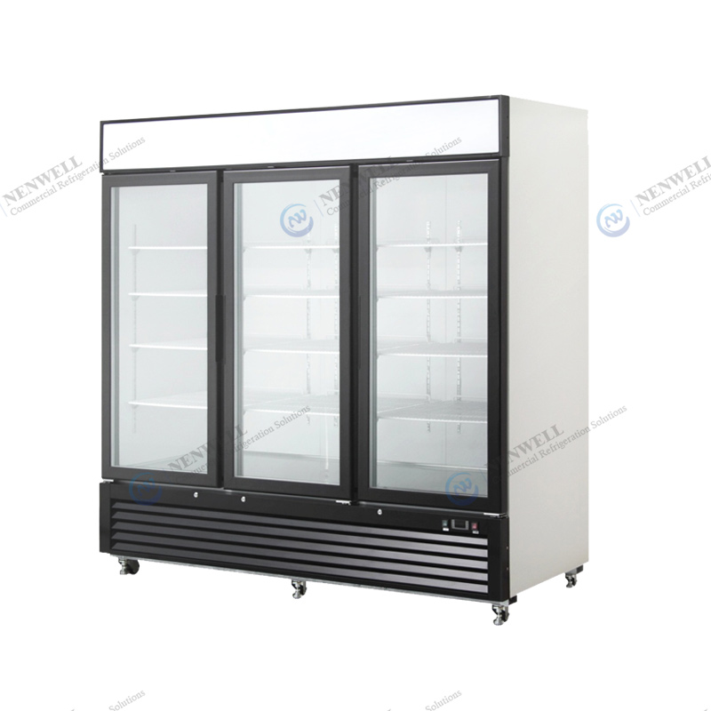 Commercial Vertical Triple Glass Door Display Freezer With Fan Cooling System