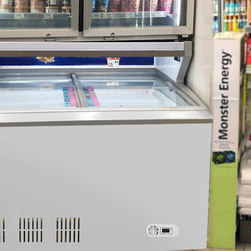 Kommersjele glêzen doar Top Display Deep Chest Freezers en kuolkasten