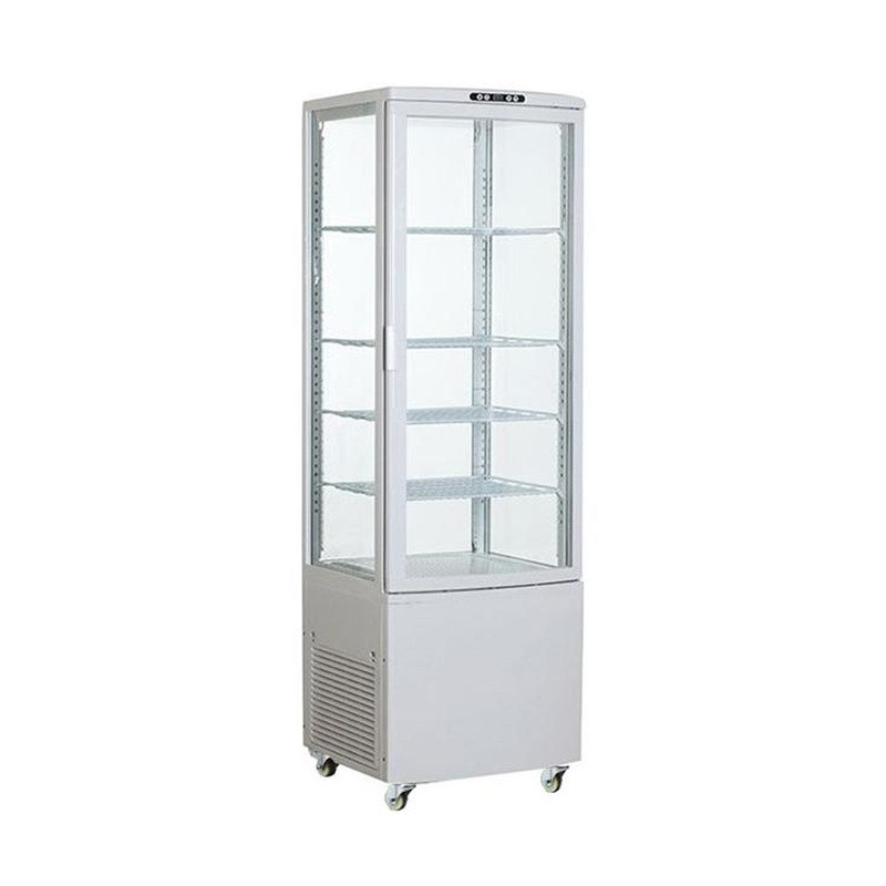 Free eguzo 4 akụkụ Glass Sided Refrigerated Stand Fridge maka ngosi achicha na ihe eji megharịa ọnụ