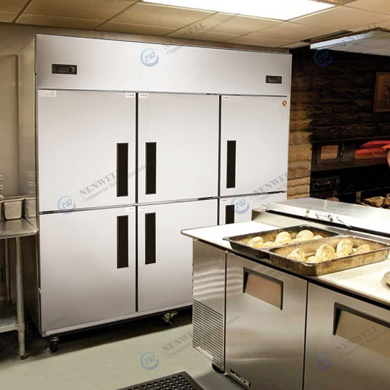 Dual-Temp-Edelstahl-Kühlschrank mit 6 soliden Türen und gewerblicher Kühlbox