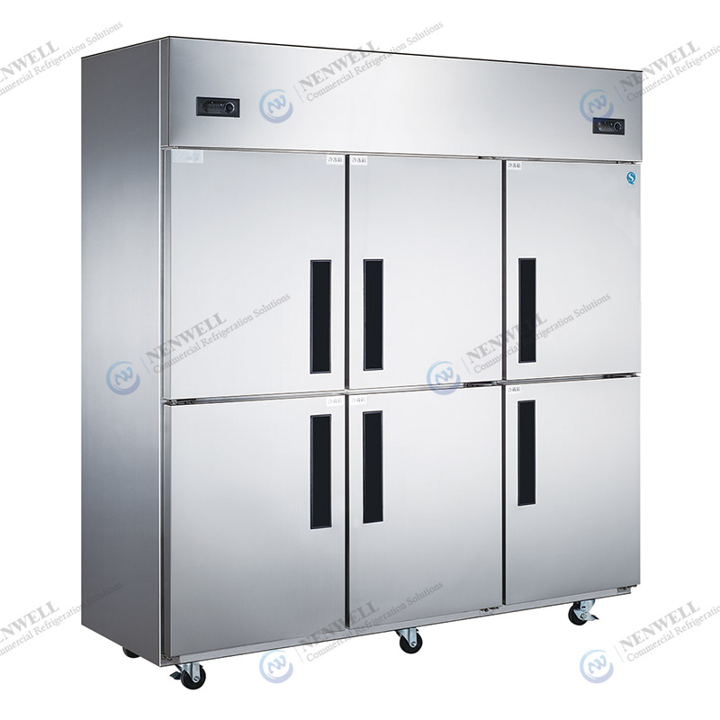 Dual Temp Stainless Steel 6 Solid Door Reach-in Fridge and Commercial Cooler