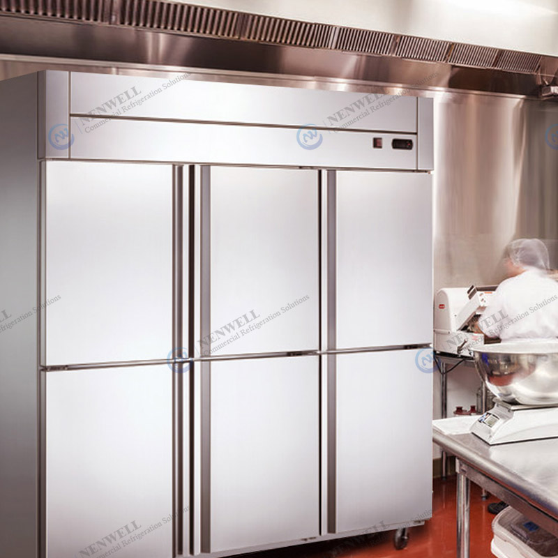 Dual Temp Stainless Steel 3 ຫຼື 6 Solid Door Reach-in In Freezer and Commercial Refrigerator