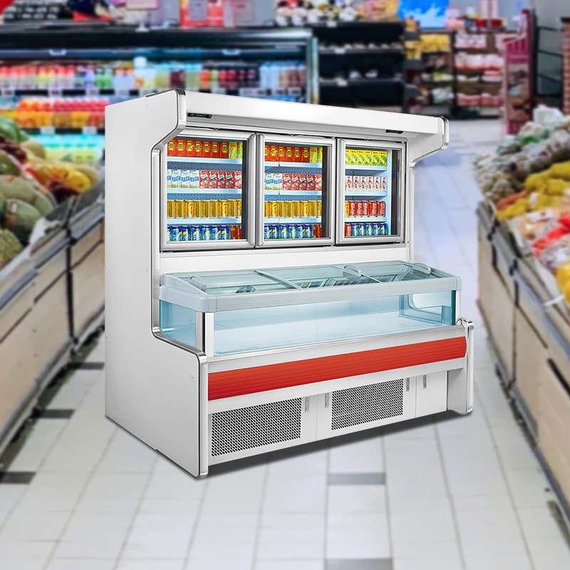 Supermarket Dual Room Multi Deck Type Display Case For Drinks And Ice-cream