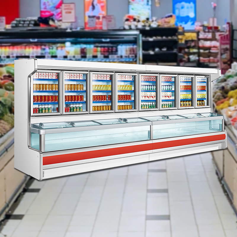 Supermarket Refrigerated Freeze Refrigerator Display Counter Glass