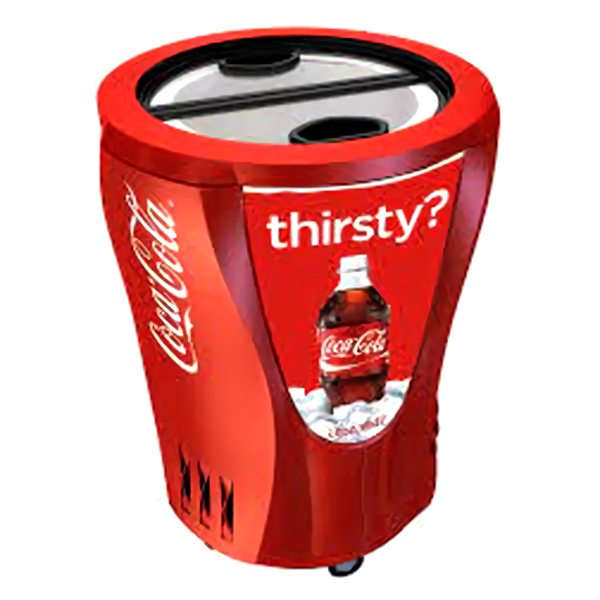 Refrigerador de Coca-Cola portátil com rodinhas para festas
