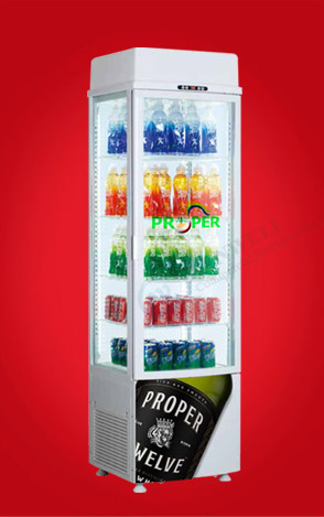 Custom Branding | upright four sided glass display fridge