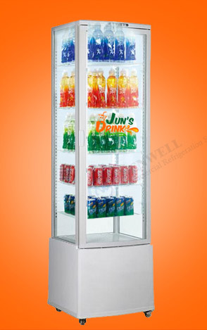 Custom Branding | upright 4 sided glass refrigerated display case