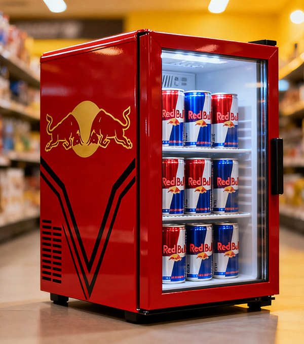 What are the specifications for customizing Red Bull beverage cabinets?