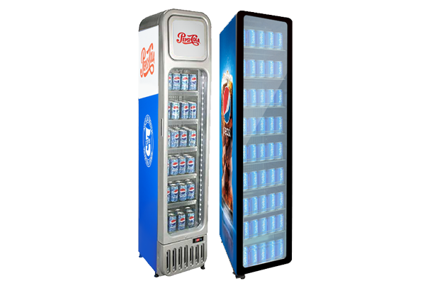 Úzke chladničky – Značkové chladničky a chladničky s miniatúrnymi a stojacimi displejmi na propagáciu Pepsi Coly