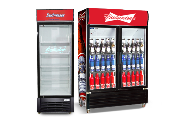 Custom-Branded Upright Display Fridges Coolers For Budweiser Beer Promotion
