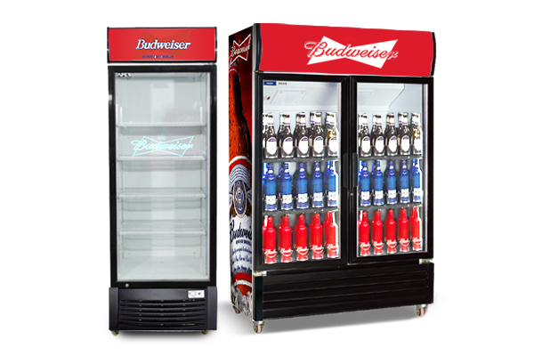 Custom-Branded Upright Display Fridges Coolers Para sa Budweiser Beer Promotion