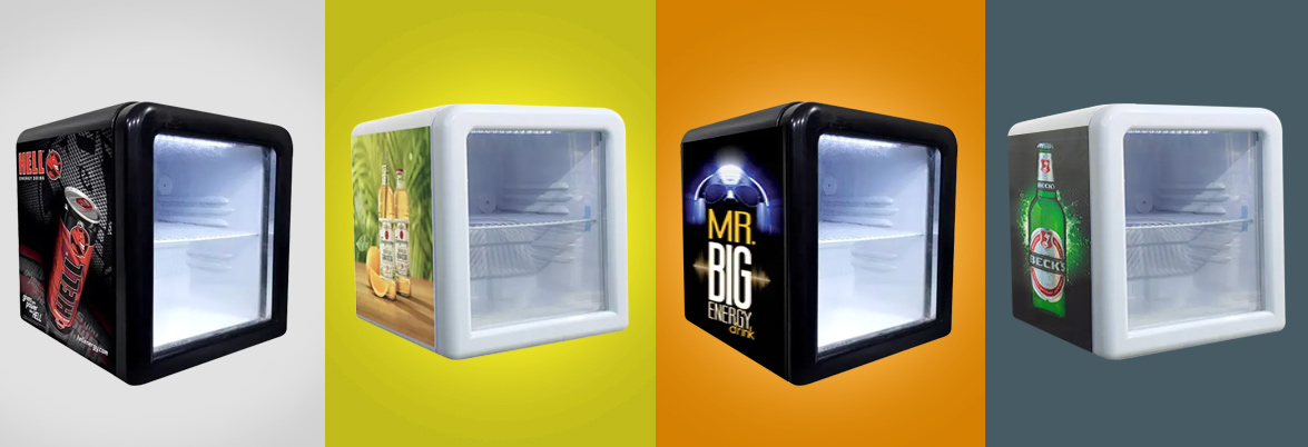 අභිරුචිකරණය කළ හැකි ස්ටිකර් |NW-SC52A Commercial Red Bull සහ Beer Mini Counter Top Display Frigerated Cooler Fridge