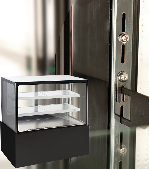 What is the general frequency of adjusting the height of the shelves in the cake display cabinet?