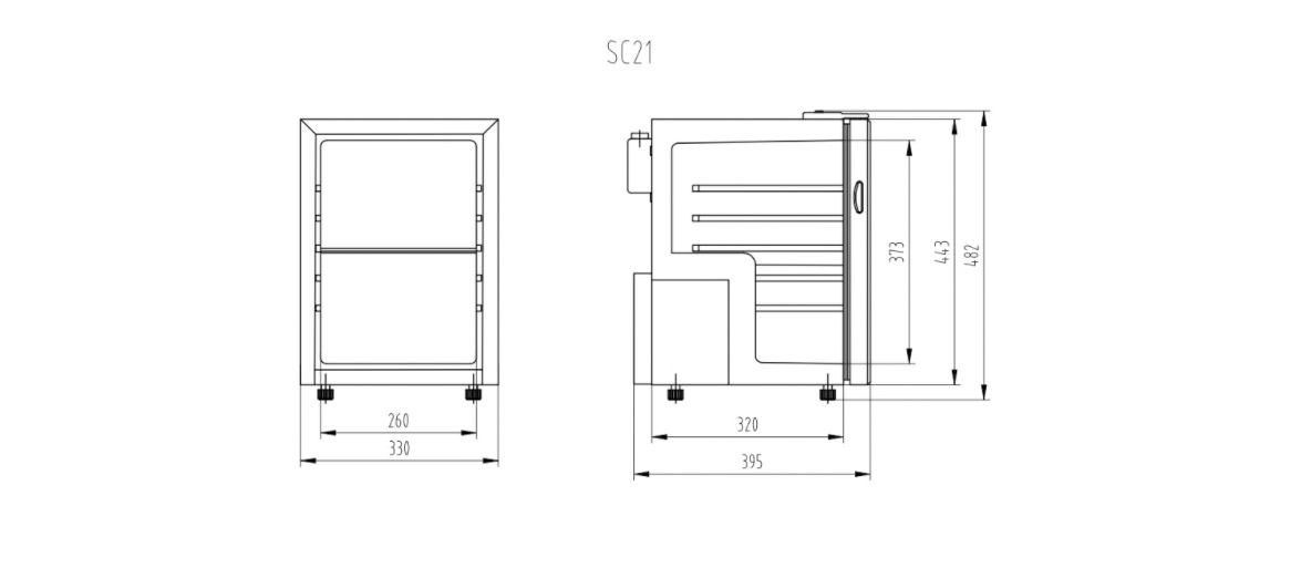Dimensions | NW-SC21 small countertop display fridge