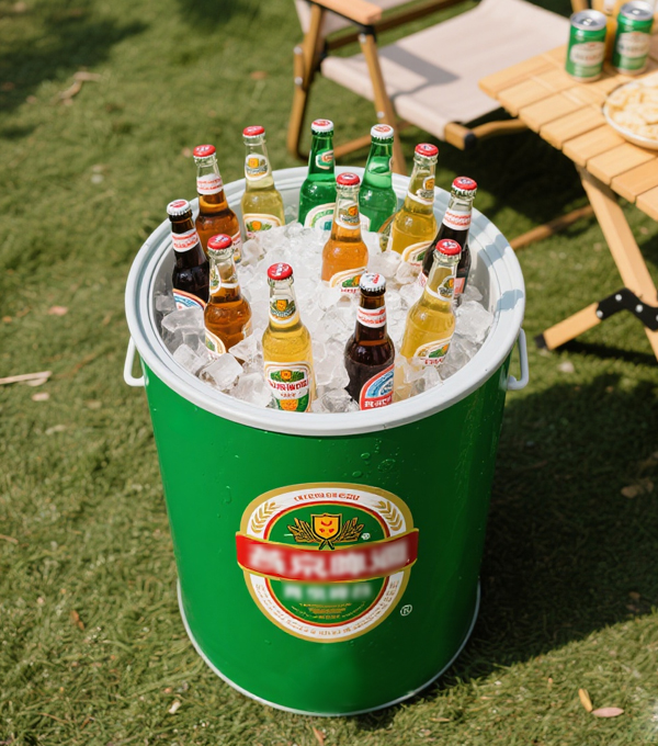 Green Mini Refrigerated Cylindrical Cabinet (Can cooler)