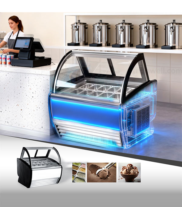 What is the general thickness of the insulation layer in an ice cream freezer?