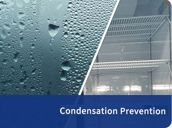 Condensation effect on display cabinet glass door