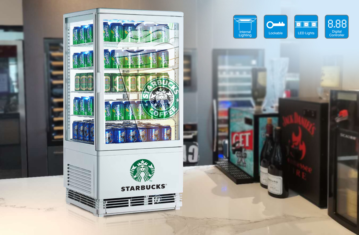 Countertop Pass-Through Four Sided Glass Drink And Food Display Fridge