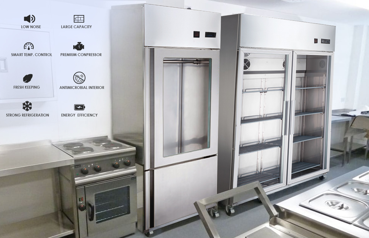 NW-D06D D10D Commercial Stand Up 2 Glass Front Door Display Stainless Steel Reach-In Refrigerator And Freezer