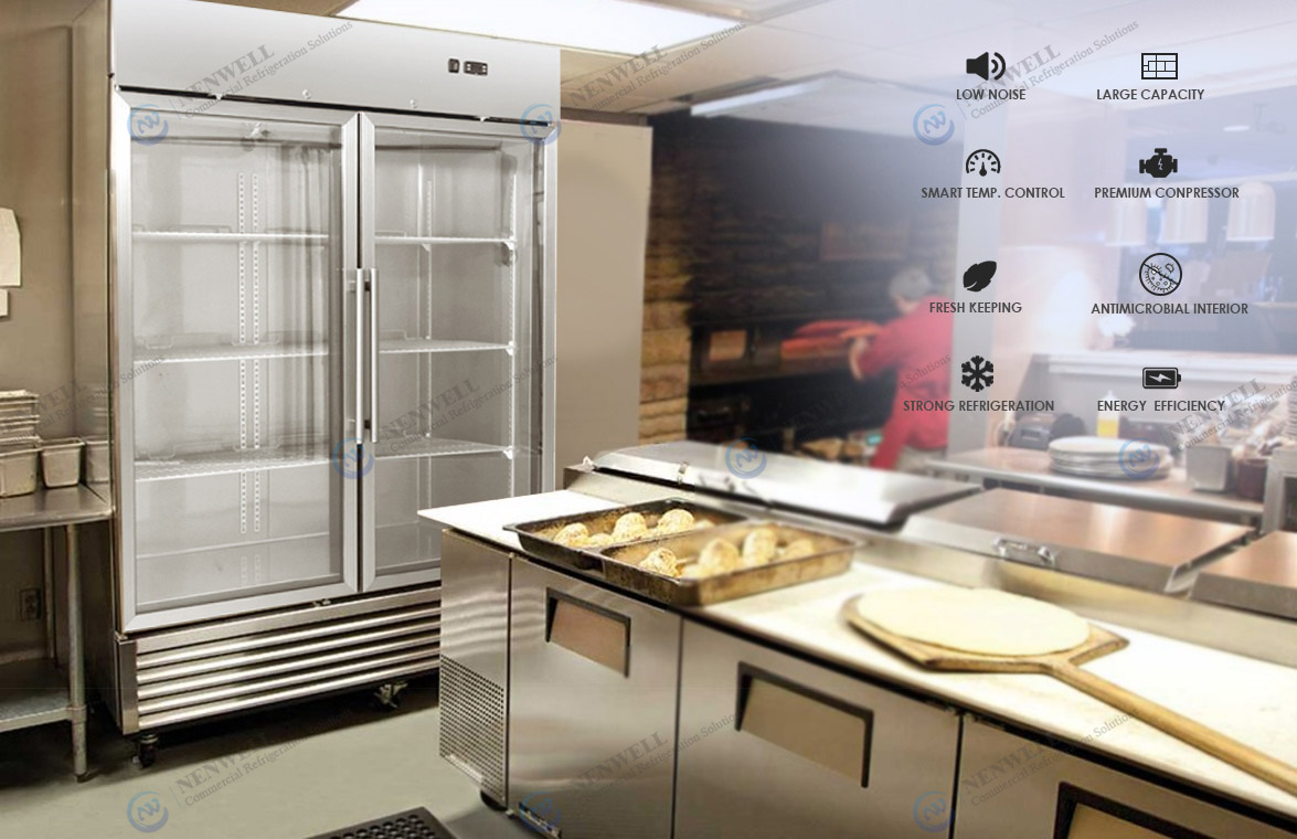 NW-ST49BFG Commercial Kitchen And Butchery Shop 2 Glass Door Meat Display Merchandiser Freezer For Sale
