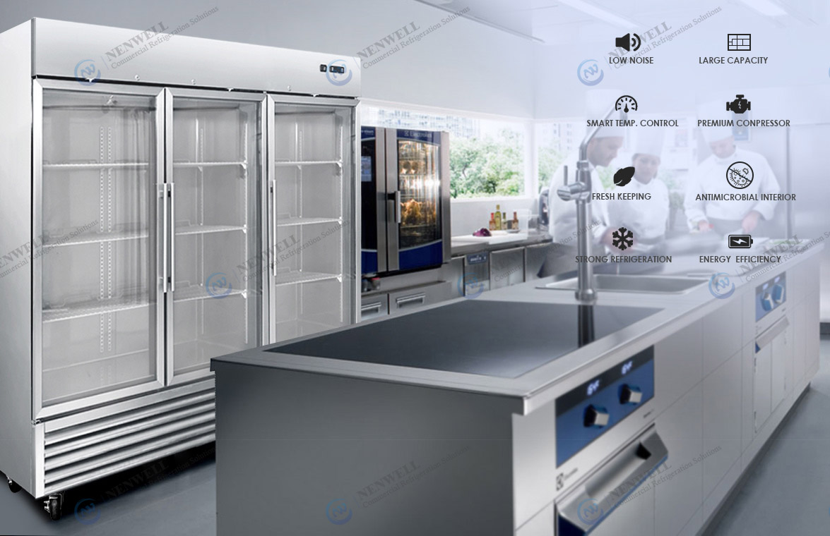 NW-ST72BFG Commercial Upright 3 Glass Front Door Merchandising Display Fridges And Freezers Price