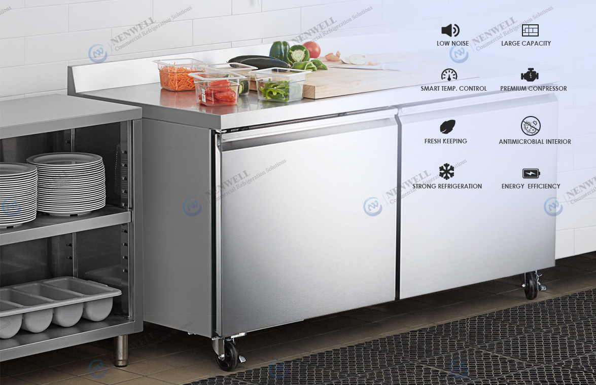 NW-UWT48R UWT60R Catering Small Double Door Frost Free Integrated Under Counter Worktop Fridges And Freezers Price For Sale | factory and manufacturers