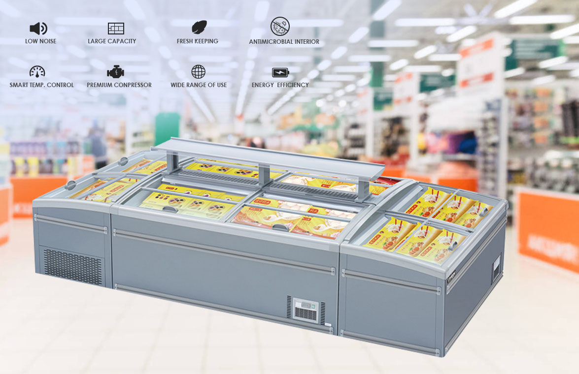 NW-WD18D Grocery Store Plug-In Large Capacity Composite Island Display Freezer Price For Sale | factory and manufacturers
