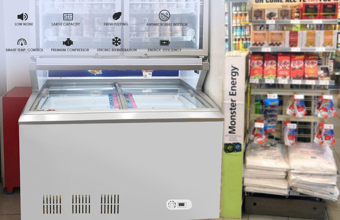 NW-WD190 228 278 318 Commercial Glass Door Top Display Deep Chest Freezers And Fridges Price For Sale | factory and manufacturers