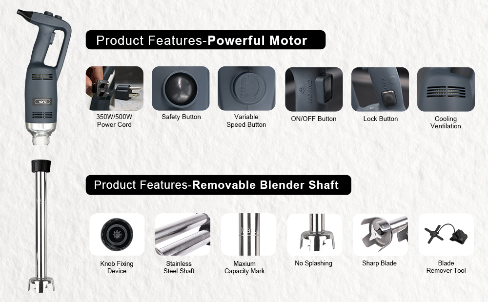 VONCI Commercial Immersion Blender, Durable SUS 304 Shaft Removable, Gravis Officium Manum Mixer Cum Celeritate Variabili 4000-16000RPM